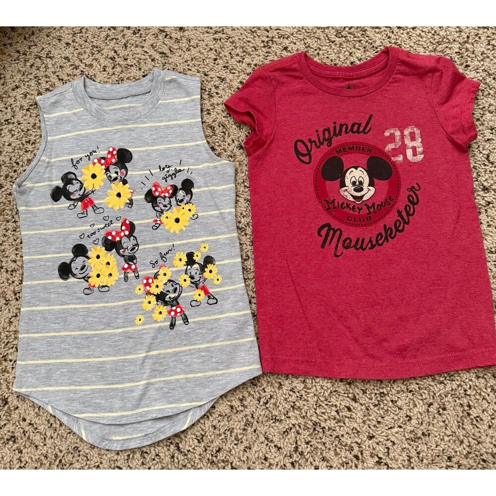 Set of 2 Disney World Mickey Mouse Minnie Mouse Tops - Size Small 5/6
